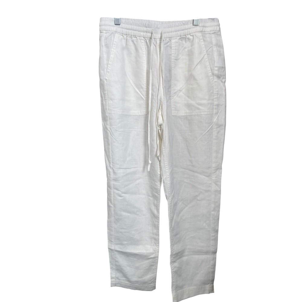 J. Crew Linen Blend Drawstring Waist Pants Womens Size S White Casual Beach